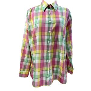 Foxcroft Womens Shirt Large 16 Petite Shaped Pink Seahorse Wrinkle Free Casual